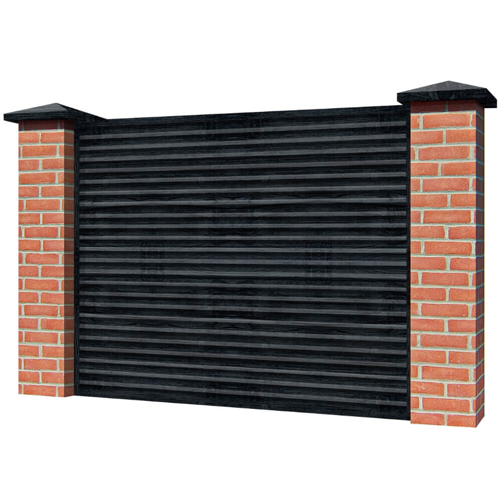 Забор жалюзи ЭКО-Z Черное Дерево 3D Принтек односторонний на кирпичных столбах