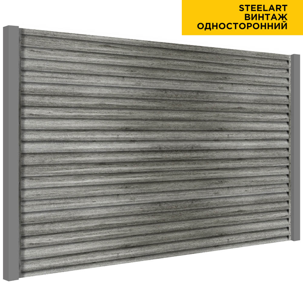 Секция забора жалюзи из ламелей еврожалюзи под дерево Винтаж SteelArt односторонний с металлическими столбами
