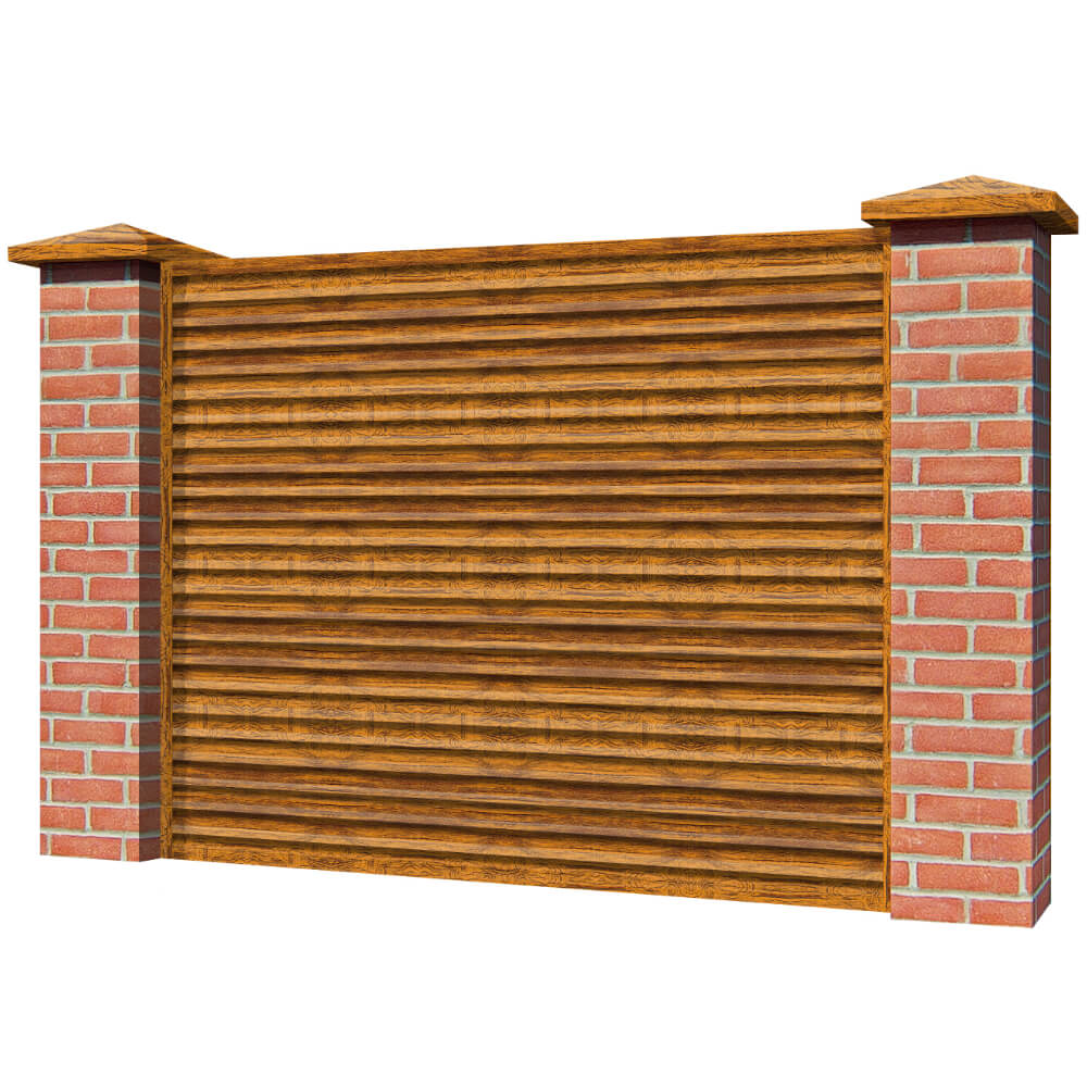 Забор жалюзи ЭКО-Z Орех Миланский 3D Принтек двусторонний на кирпичных столбах