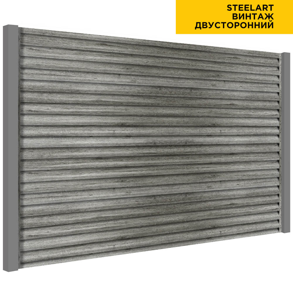 Секция забора жалюзи из ламелей еврожалюзи под дерево Винтаж SteelArt двусторонний с металлическими столбами
