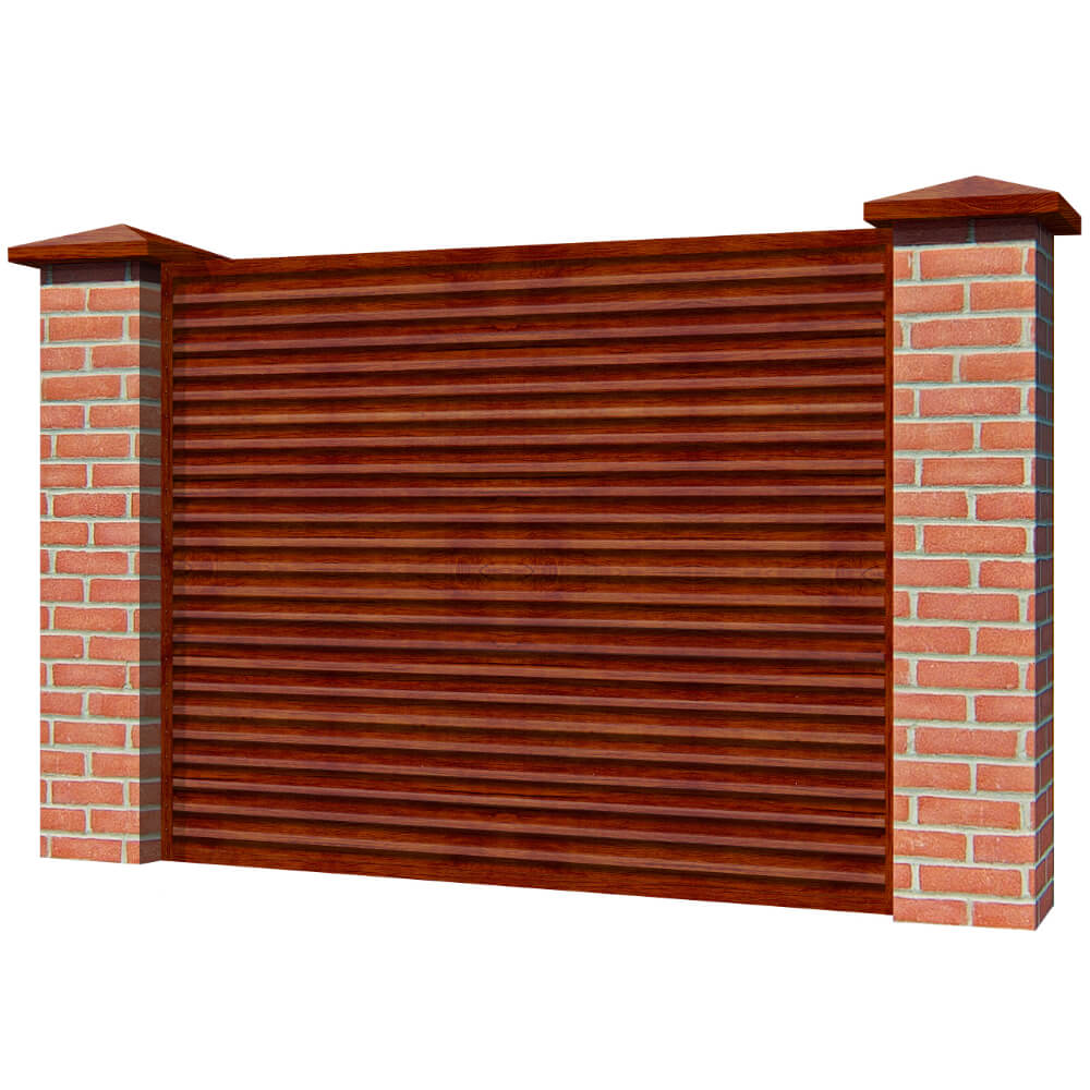 Забор жалюзи ЭКО-Z Кедр Темный 3D SteelArt двусторонний на кирпичных столбах