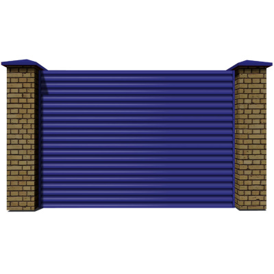Секция забора жалюзи RAL5002 Синий Ультрамарин 2-х сторонняя с кирпичными столбами анфас