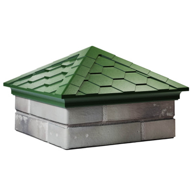 Колпак на столб забора EVEREST Зеленый 1,5х1,5 кирпича Черепица размер под посадку 390х390мм фото 4